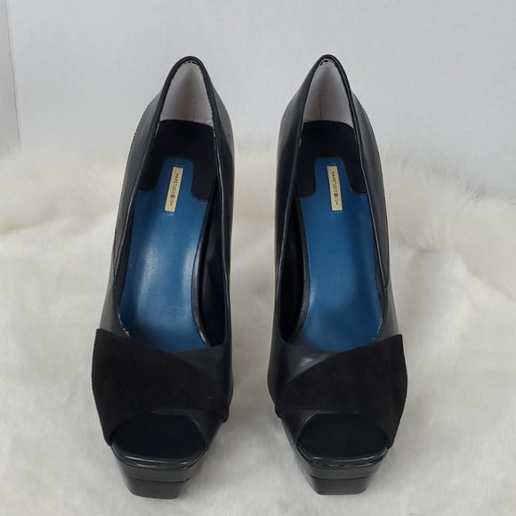 Max Studio Randy heel platform black leather suede women shoes size 8.5M - Picture 4 of 13